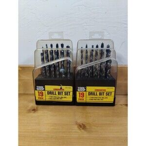 Lot (2) TOOL SHOP 19 Piece Drill Bit Sets Combination Hi Speed & Brad Points NEW